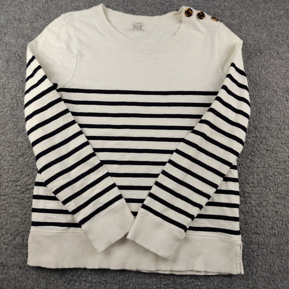 J.Crew Sweater Womens White Navy Blue Striped Cotton Sailor yacht Preppy